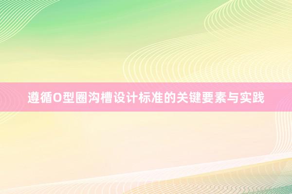 遵循O型圈沟槽设计标准的关键要素与实践